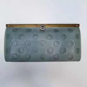 Fossil Dusty Blue Polka Dot Embossed Leather And Brass Wallet